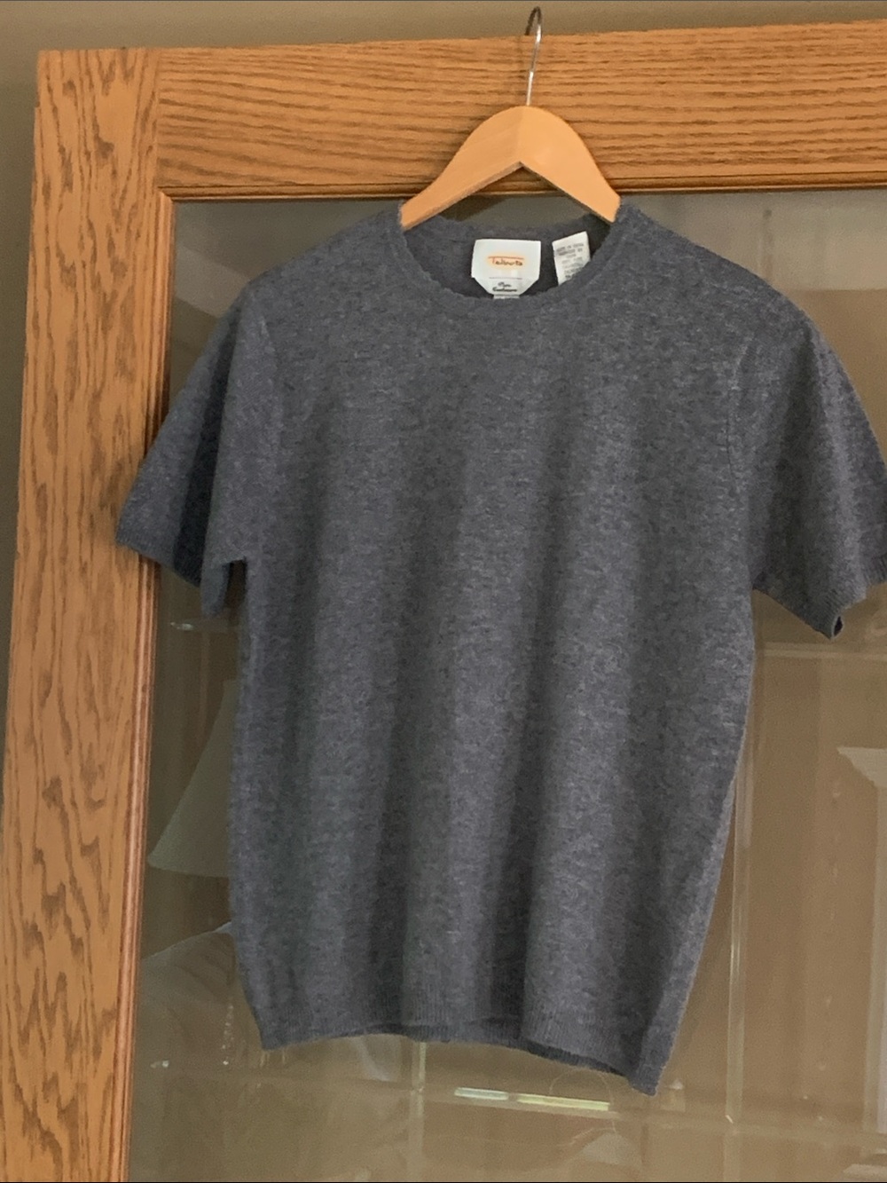 Talbots Womens 100% Cashmere Charcoal Gray Short-Sleeve Crewneck Swearer